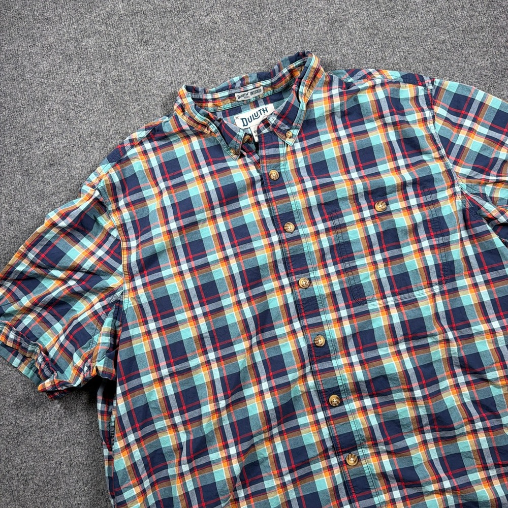 Duluth UNTUCKED Button Down Shirt Relax Mens 2XL Multi Color Plaid Short Sleeve